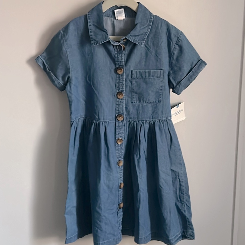 New Arizona Blue Chambray Denim Short Sleeve Button Down Peasant Dress